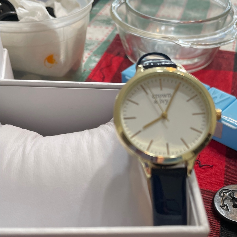 Crown & Ivy Gold Case with Navy Strap Watch